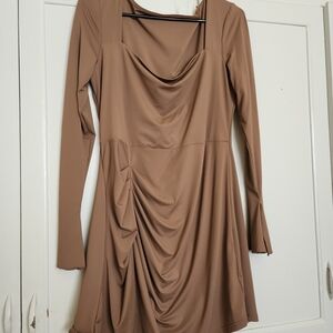Elegant Tan Long Sleeve Dress